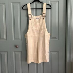 Vtg 90s Real Comfort Linen Ivory Short Overalls Romper Medium Y2K Lagenlook Boho